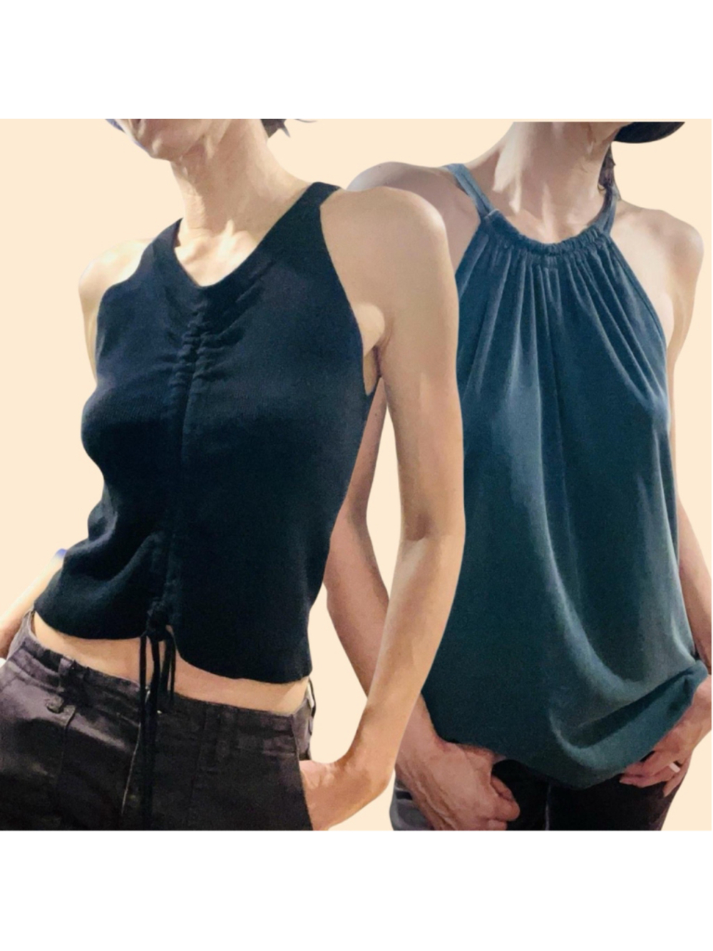 2pc Women’s Tank Top Lot S M Y2K Halter Ruched Black Slate Blue Going Out Lounge